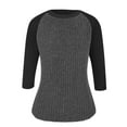 thumbnail image 3 of biudgviw 3/4 Length Sleeve Womens Tops for Fall Color Block Crew Neck Knit Lightweight Shirts Casual Loose Comfy Blouses, 3 of 4