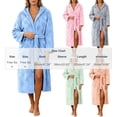 thumbnail image 4 of HBGVBA Hooded Flannel Robe for Women,Solid Bathrobe with Pockets,Cozy Loungewear Sleepwear, 4 of 5