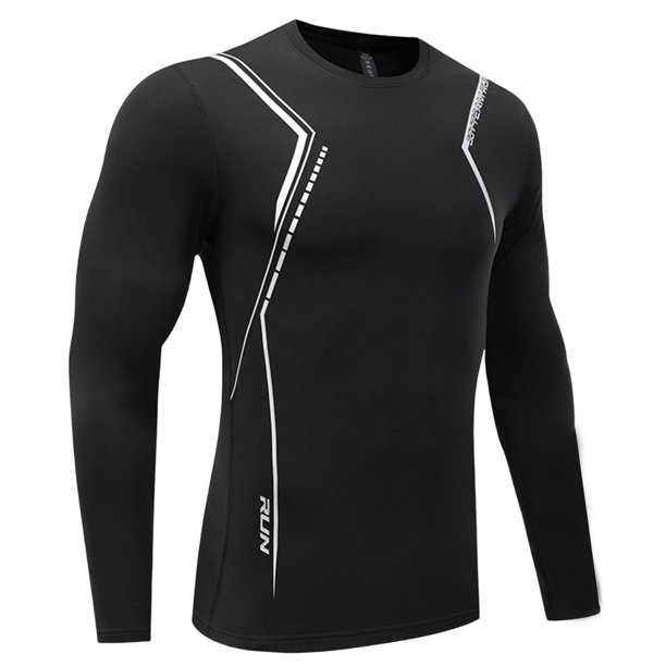Blusas y camisas de manga larga con cuello redondo para hombre, ajustadas, de licra, de alta resistencia y con cuello redondo.