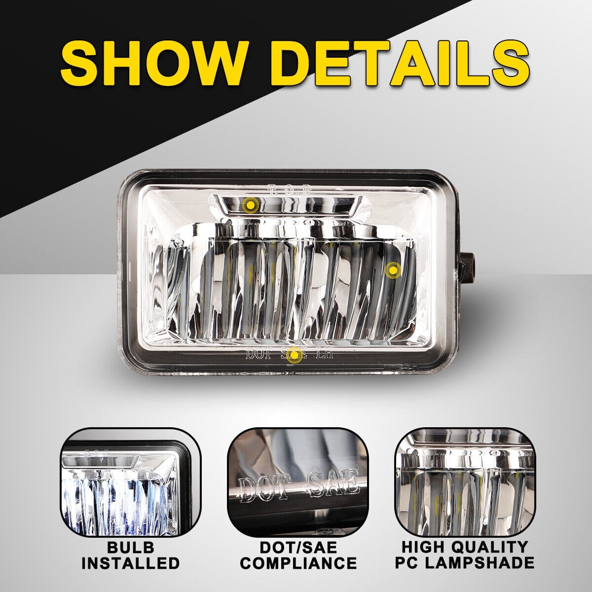 LED Fog Lights For 2015-2020 Ford F-150 w/o Fog Light Brackets Assembly Rectangle Lamps Clear Lens Pair