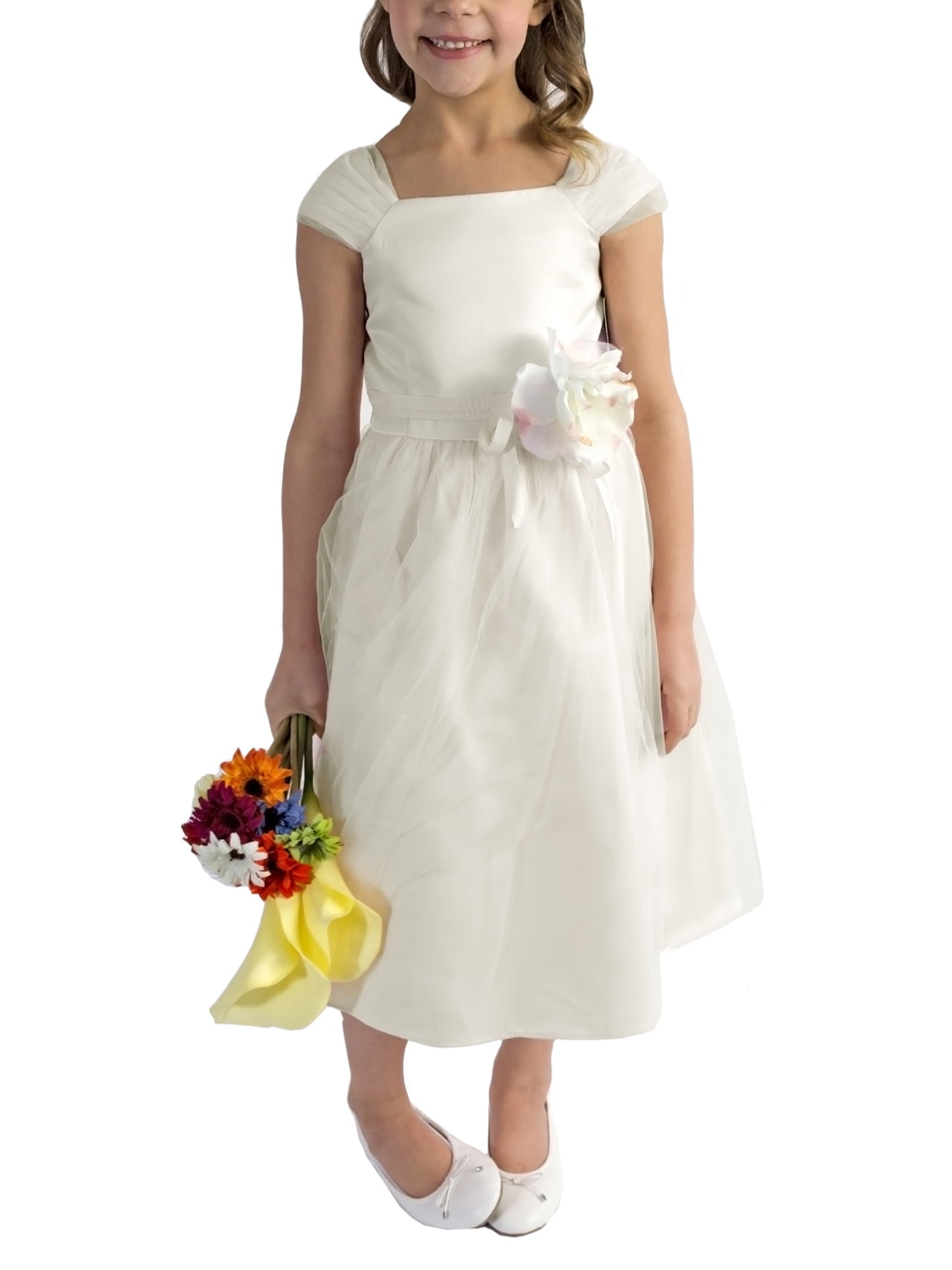 flower girl dress with tulle and ribbon waist