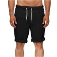 thumbnail image 2 of DDAPJ pyju Men's Bermuda Shorts Summer Fashion Cotton Linen Casual Shorts Rolled Hem Short Pants with Pockets Black XXXL, 2 of 7