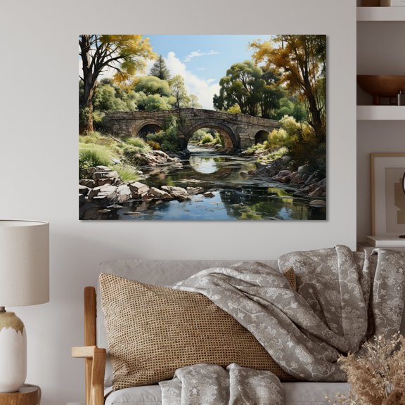 Designart "Green Bridge peaceful Arch II" Architecture Metal Wall Art