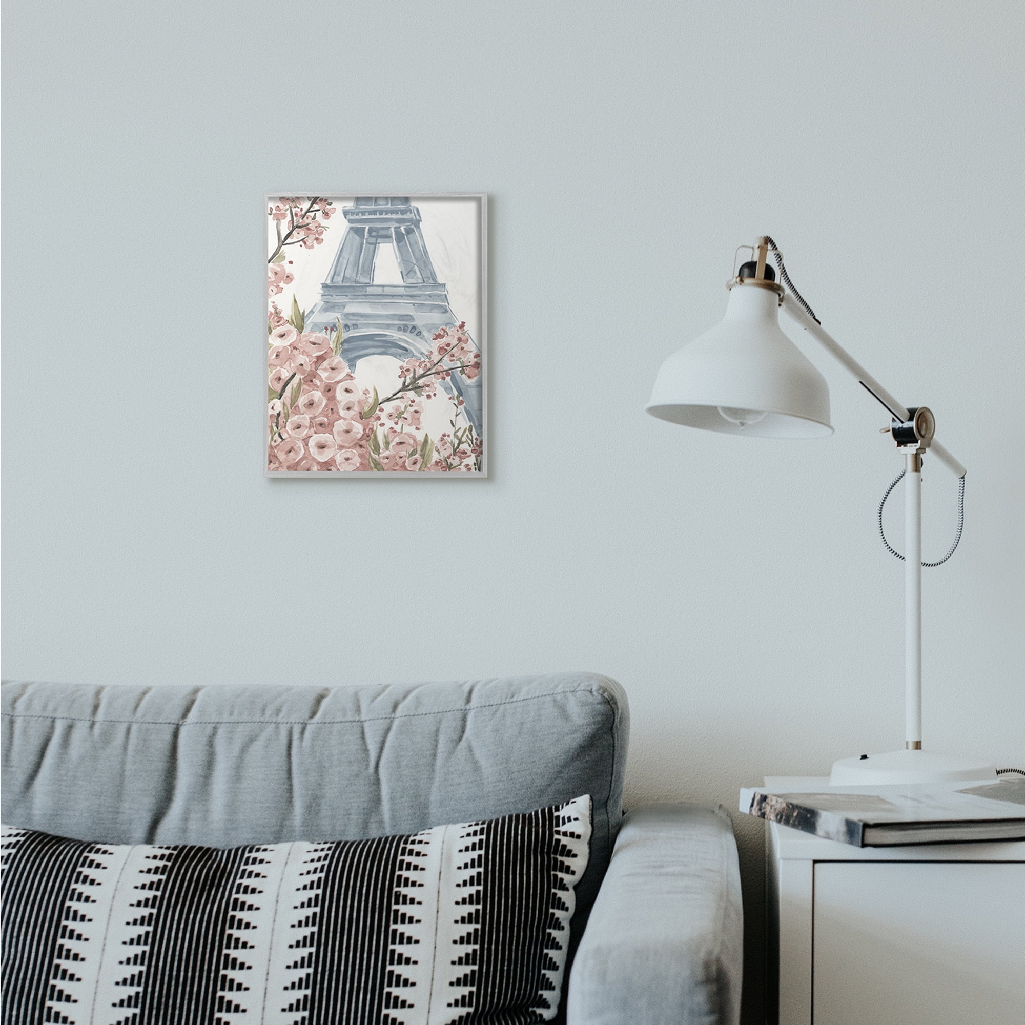 Stupell Industries Paris Flowers Eiffel Tower Pink Blue Watercolor Painting Gray Framed Wall Art, 11 x 14, byAnnie Warren