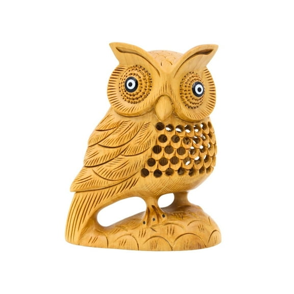 Handcrafted Wooden Owl Sculpture, 10 cm - Captivating Design, Brown Finish