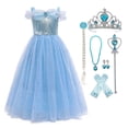 thumbnail image 1 of HAWEE Filles Princesse Cendrillon Costume Bleu Fleur Papillon Tulle Robes pour l'Halloween, 1 of 7