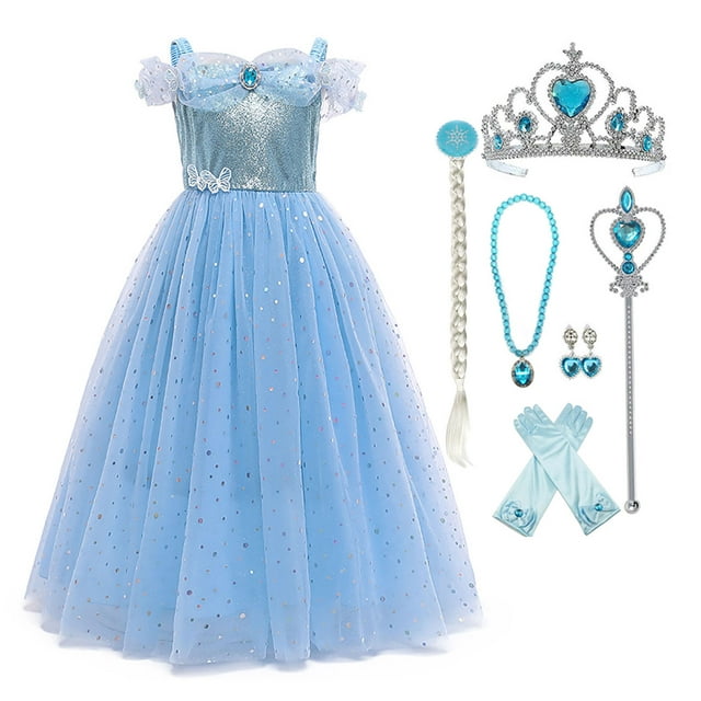 HAWEE Filles Princesse Cendrillon Costume Bleu Fleur Papillon Tulle Robes pour l'Halloween
