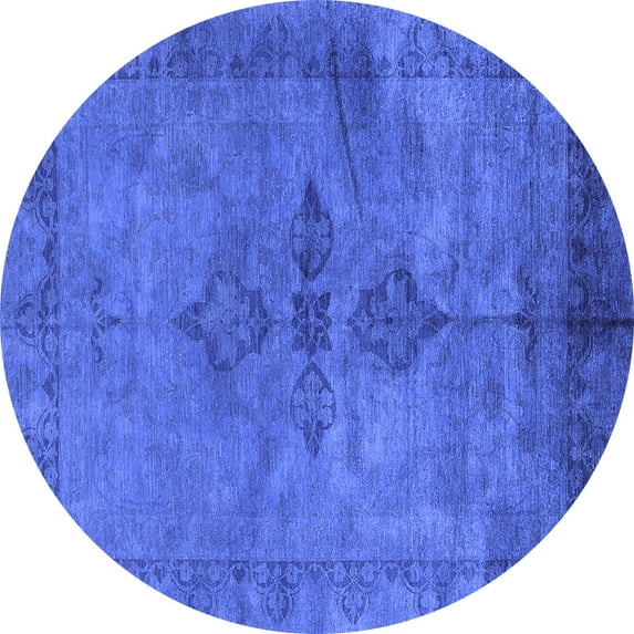 Ahgly Company Machine Washable Indoor Round Oriental Blue Industrial Area Rugs, 6' Round