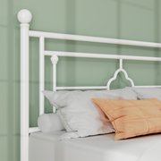 Einfach Twin Size Heavy Metal Bed with Vintage Headboard Pattern, White