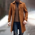 thumbnail image 2 of Xzbqbs Men's Wool Blend Coat Warm Winter Trench Coat with Detachable Soft Scarf Single Breasted Pea Coat Fashion Jackets for Men, 2 of 9