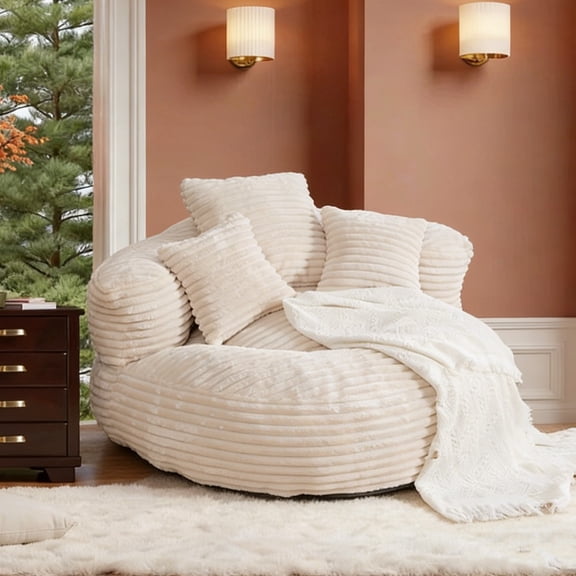 Oversized Corduroy Bean Bag Chair with 3 Pillows and Armrest - Bean Bag Sofa for Adults and Kids, Lazy Sofa with Foam Filler for Bedroom, Living Room, Dorm, Gaming Room