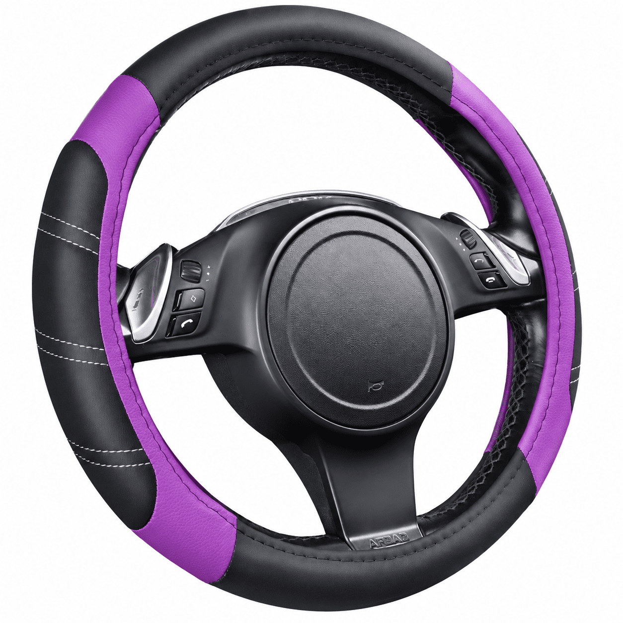 CALVORA Microfiber Leather Sporty 14.5-15 Inch Steering Wheel Cover Universal Fits for 95% Truck Suv Cars Anti-Slip Safety Comfortable Design (Black Purple)
