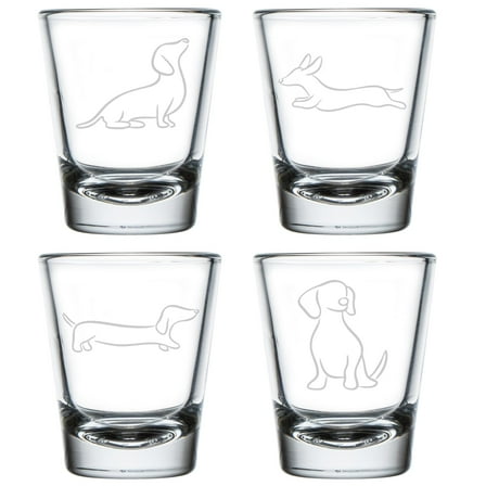 Set of 4 Shot Glasses 1.75oz Shot Glass Gift Dachshund Line Art Collection