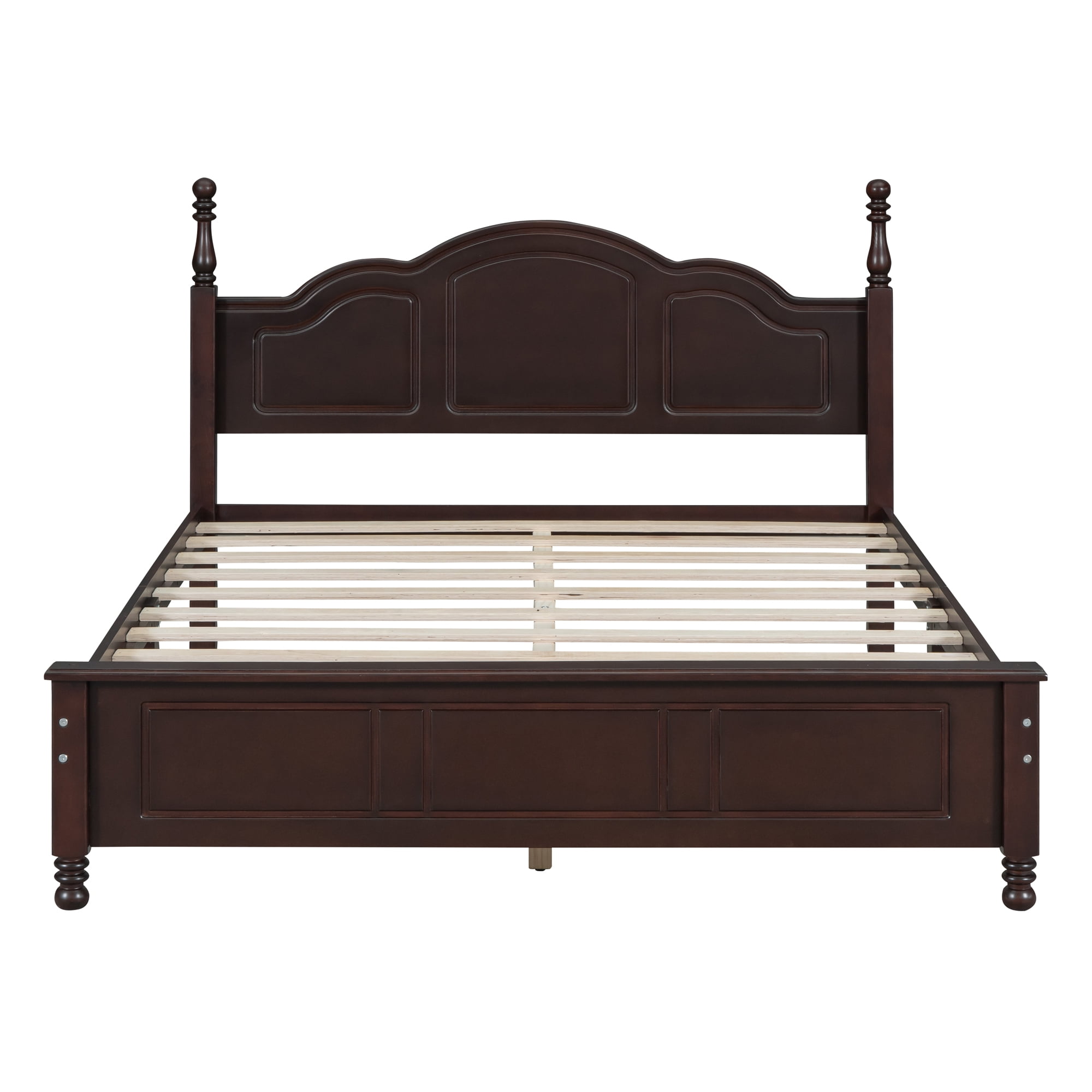 Euroco 3-Pieces Bedroom Set, Solid Wood Queen Size Platform Bed with 2 Nightstand, Walnut