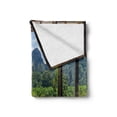 thumbnail image 2 of Modern Soft Flannel Fleece Throw Blanket, Summer Vibes Sunny Day in Forest Mountain Flowers Photograph, Cozy Plush for Indoor and Outdoor Use, 50" x 70", Pale Green Dark Green, by Ambesonne, 2 of 6