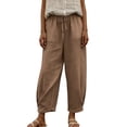 thumbnail image 5 of QUNYINEY Casual Pants for Women Wide Leg Cotton Linen Trousers with Pockets Elastic Waist Khaki M, 5 of 9