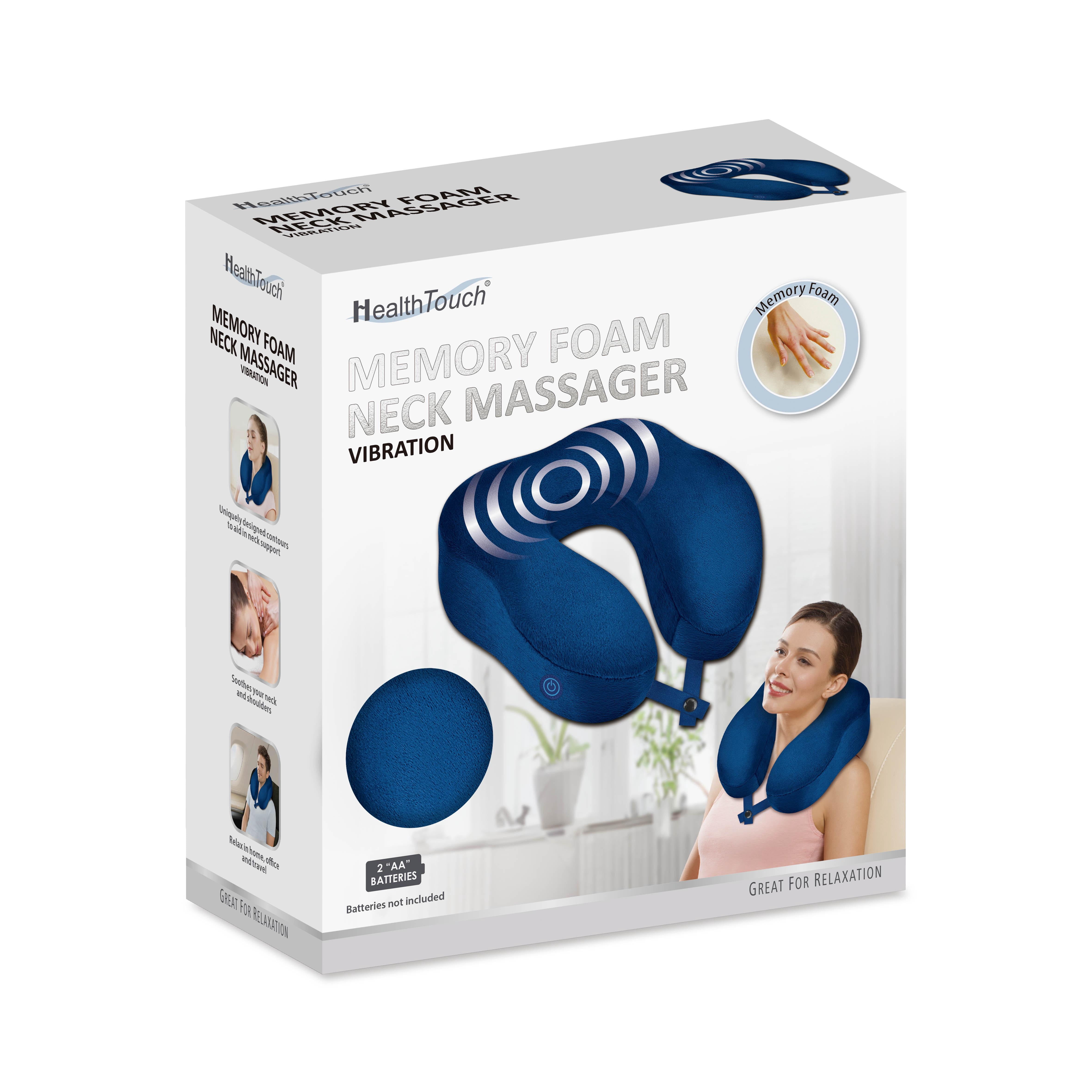 (3 pack) Health Touch Memory Foam Neck Massager, Ultra Soft, 12” U-Shaped Pillow - Blue Color for Gift Set