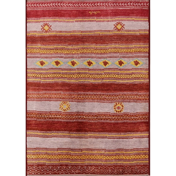 Ahgly Company Machine Washable Indoor Rectangle Industrial Modern Dark Salmon Pink Area Rugs, 7' x 10'