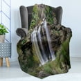 thumbnail image 4 of Nature Soft Flannel Fleece Blanket, Photo of Waterfall Forest Jungle Corleone Sicily Rocks Trees Grass Landscape, Cozy Plush for Indoor and Outdoor Use, 60" x 80", Brown Green White, by Ambesonne, 4 of 5