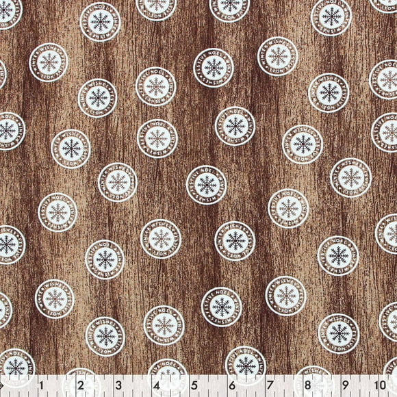 Fabric Creations Brown texture with Large White Christmas Snowflakes Cotton Fabric by the Metre