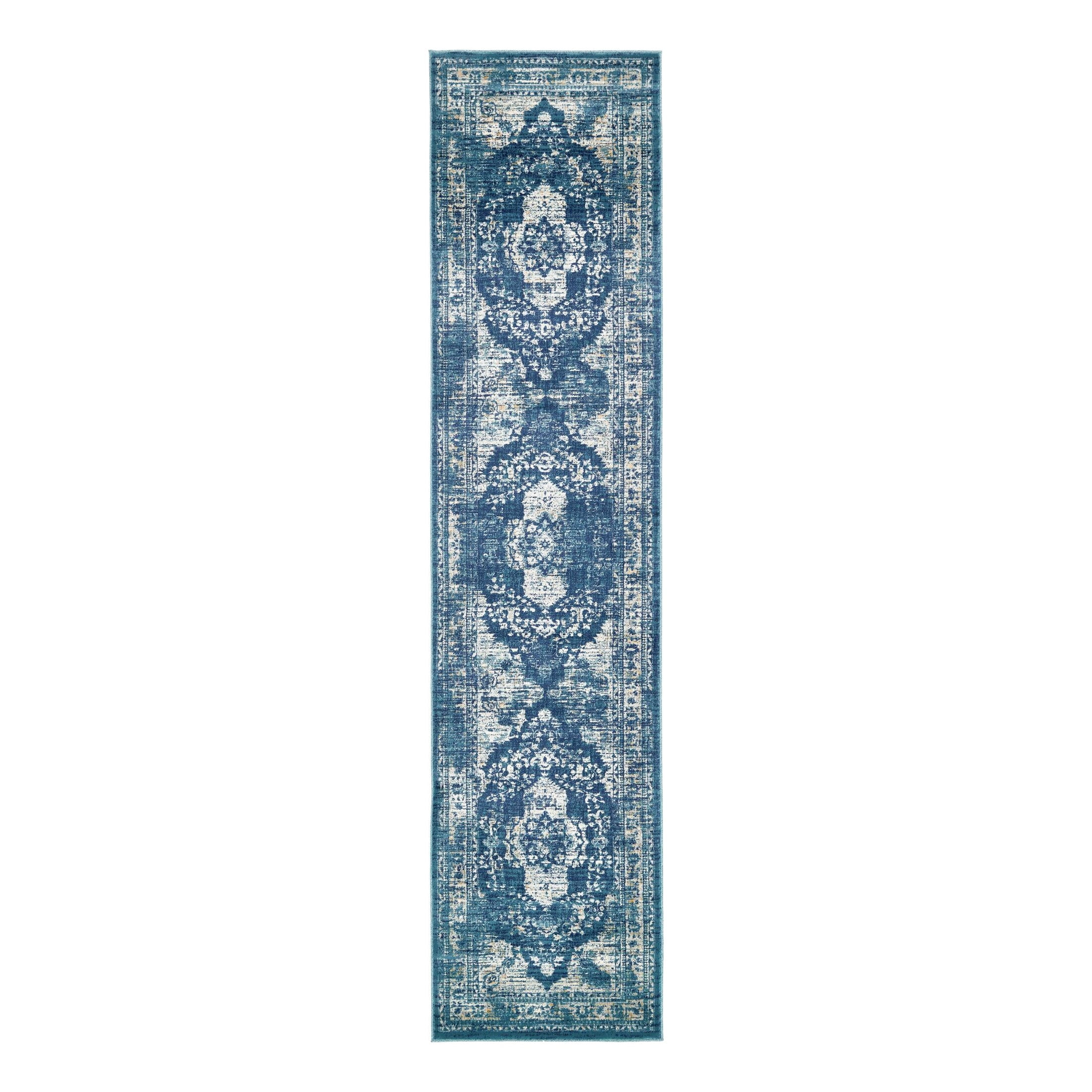 Unique Loom Oslo Collection Area Rug - Norrebro (3' x 13' 1" Runner Navy Blue/Light Blue)