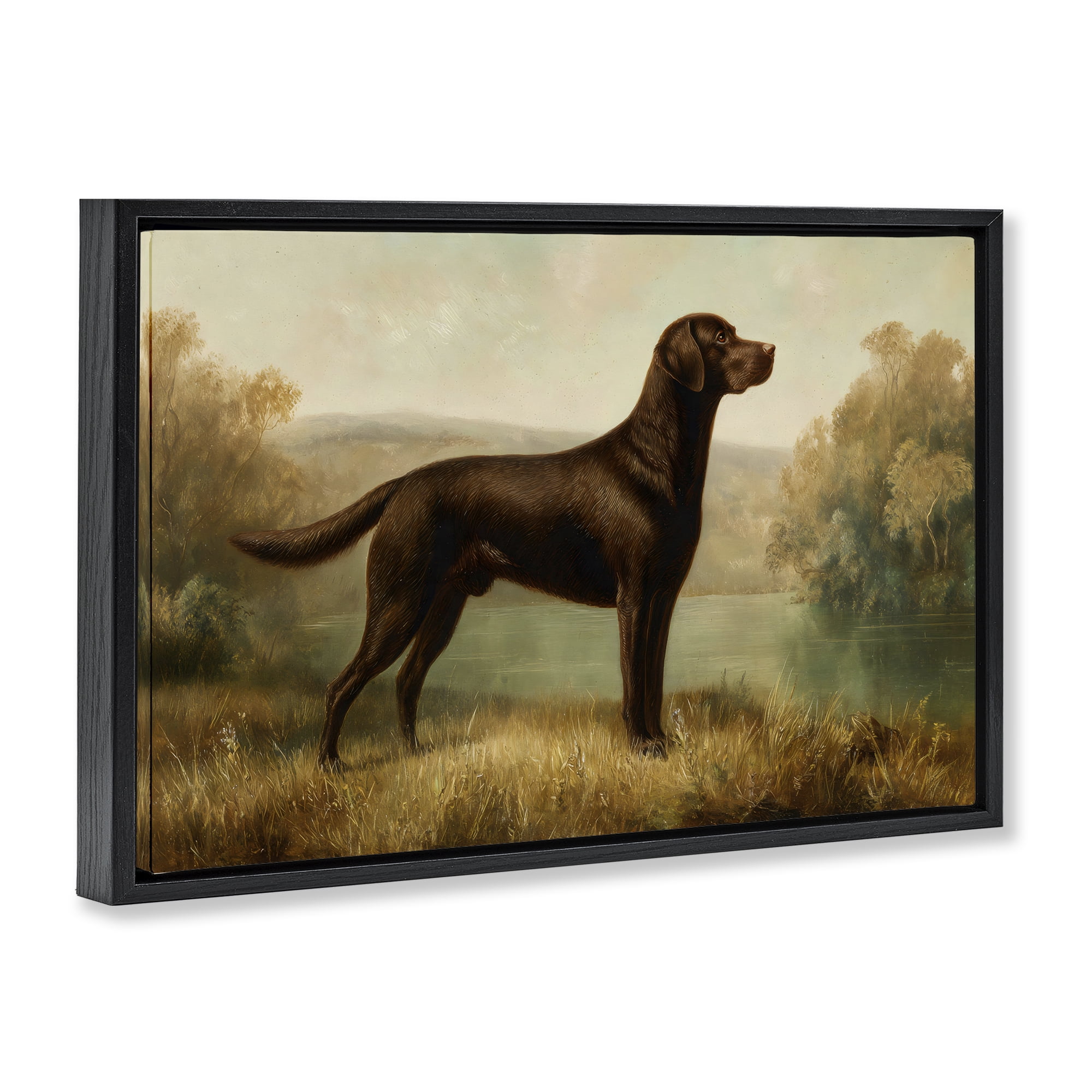 Stupell Industries Chocolate Brown Labrador Black Framed Floater Canvas Wall Art, design by Petal Prints Design