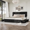 thumbnail image 1 of Ourlova King Size Bed Frame with 4 Storage Drawers and Adjustable Headboard Linen Upholstered Platform Bed Frame Diamond Stitched Button Tufted No Box Spring Needed Black, 1 of 7