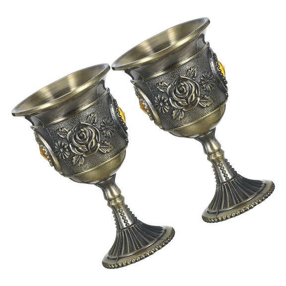 FOMIYES 2Pcs Golden Tall Stemmed Wine Cup European Style Stainless Steel Drinking Goblet for Home Use Parties Weddings