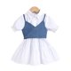 thumbnail image 1 of Vestido de malla de mezclilla para niñas bebés Vestido de fiesta de primavera y verano con cinturón Conjunto de ropa informal floral para niños Trajes de moda para niños pequeños 6-7T (Etiqueta 140) Gao Jinjia LED, 1 of 2