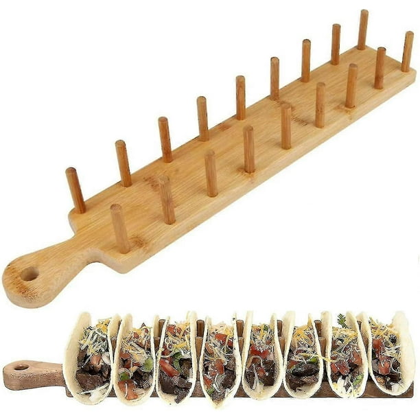 Taco Holder Stand, Bamboo Taco Holder Stand Tray Rack Holds Up To 8 Tacos Each, For Serving Up Tacos Trays