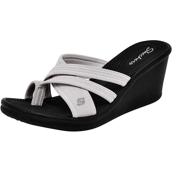 Skechers Women's Cali Rumblers Wedge Sandal, White, 9 M US