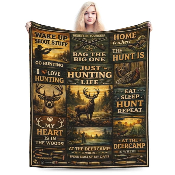 Hunting Life Blanket Deer Hunting Blanket Hunter Outdoor Blanket Cozy Gift for Hunters Fathers Day Birthday Christmas 50x40