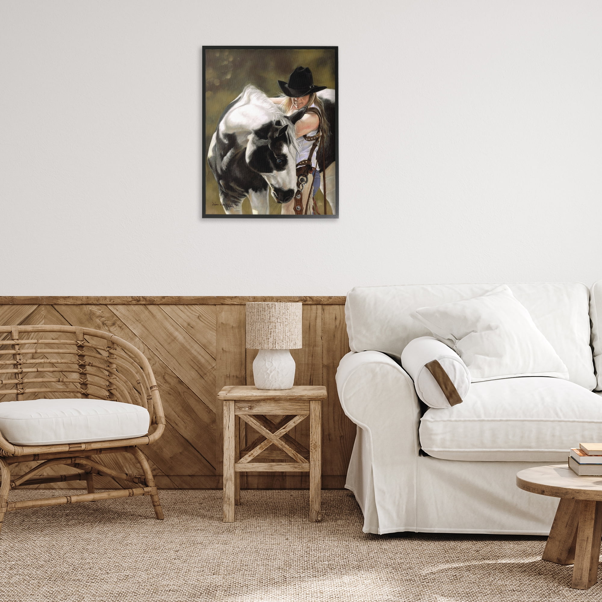 Stupell Industries Cowgirl & Spotted Horse Animals & Insects Painting Black Framed Art Print Wall Art, 24 x 30