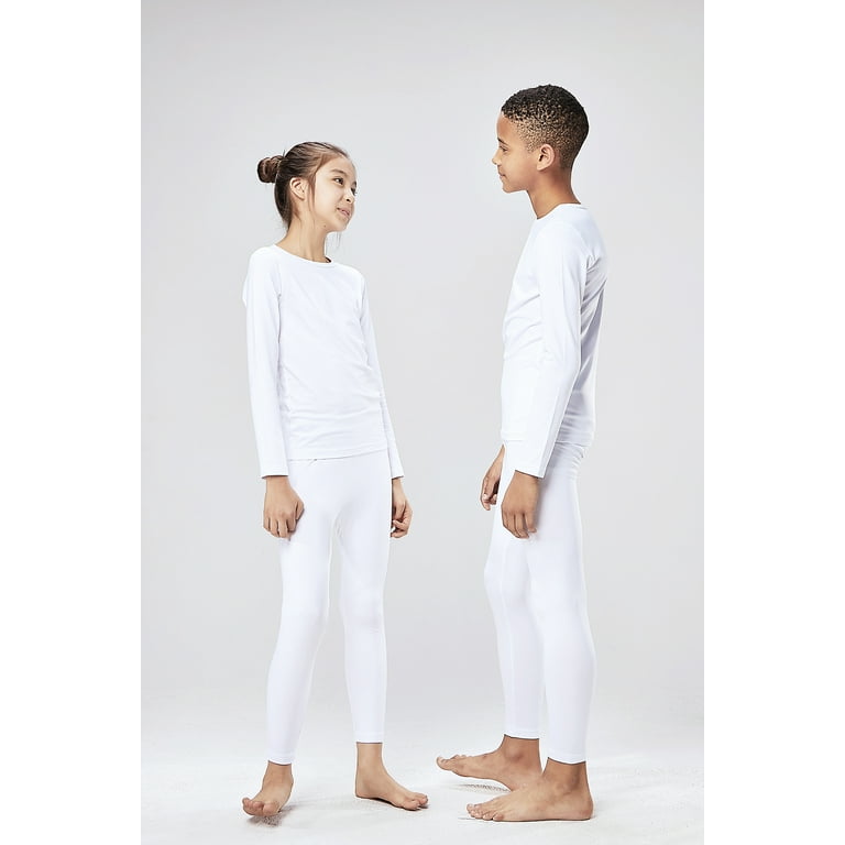 DEVOPS Boys and Girls Thermal Underwear Long Johns Set with Fleece Lined  (X-Large, White) 