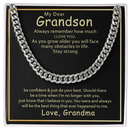 Grandson Gift Cuban Chain Necklace, Birthday Gift Necklace For Grandson, Gift From Grandma, Birthday, Graduation, Gift Necklace For Grandson