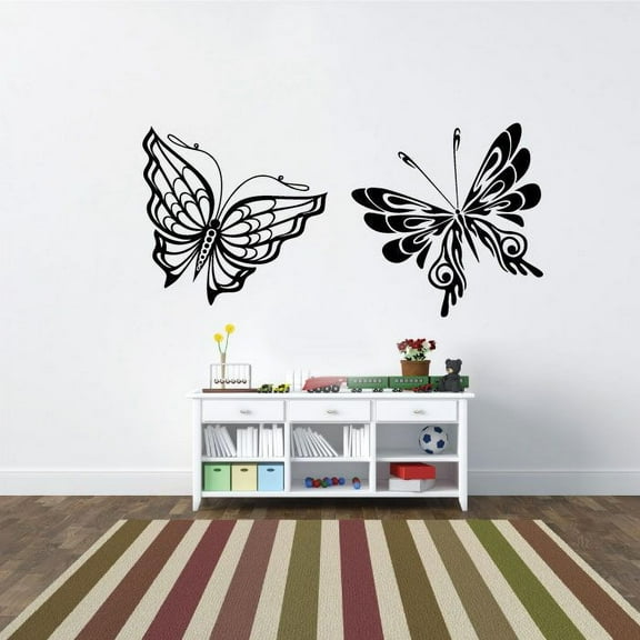 Butterfly Wings Pattern Butterflies Silhouette Wall Sticker Art Decal for Girls Boys Kids Room Bedroom Nursery Kindergarten House Fun Home Decor Stickers Wall Art Vinyl Decoration Size (15x30 inch)