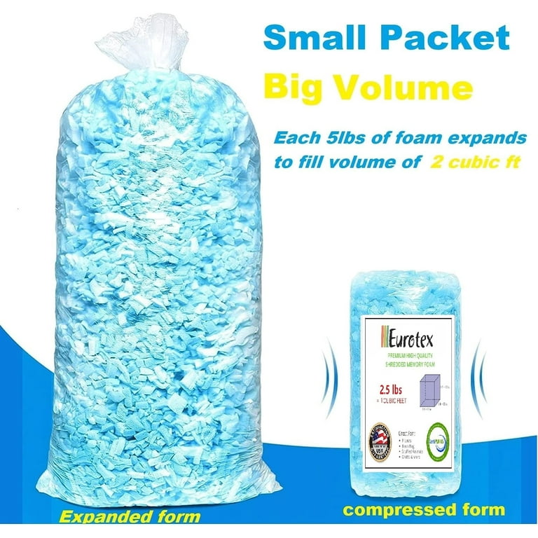 Eurotex Bean Bag Filler Shredded Memory Foam for Pillow Stuffing, Couch  Pillows, Cushions ( lbs 5) 
