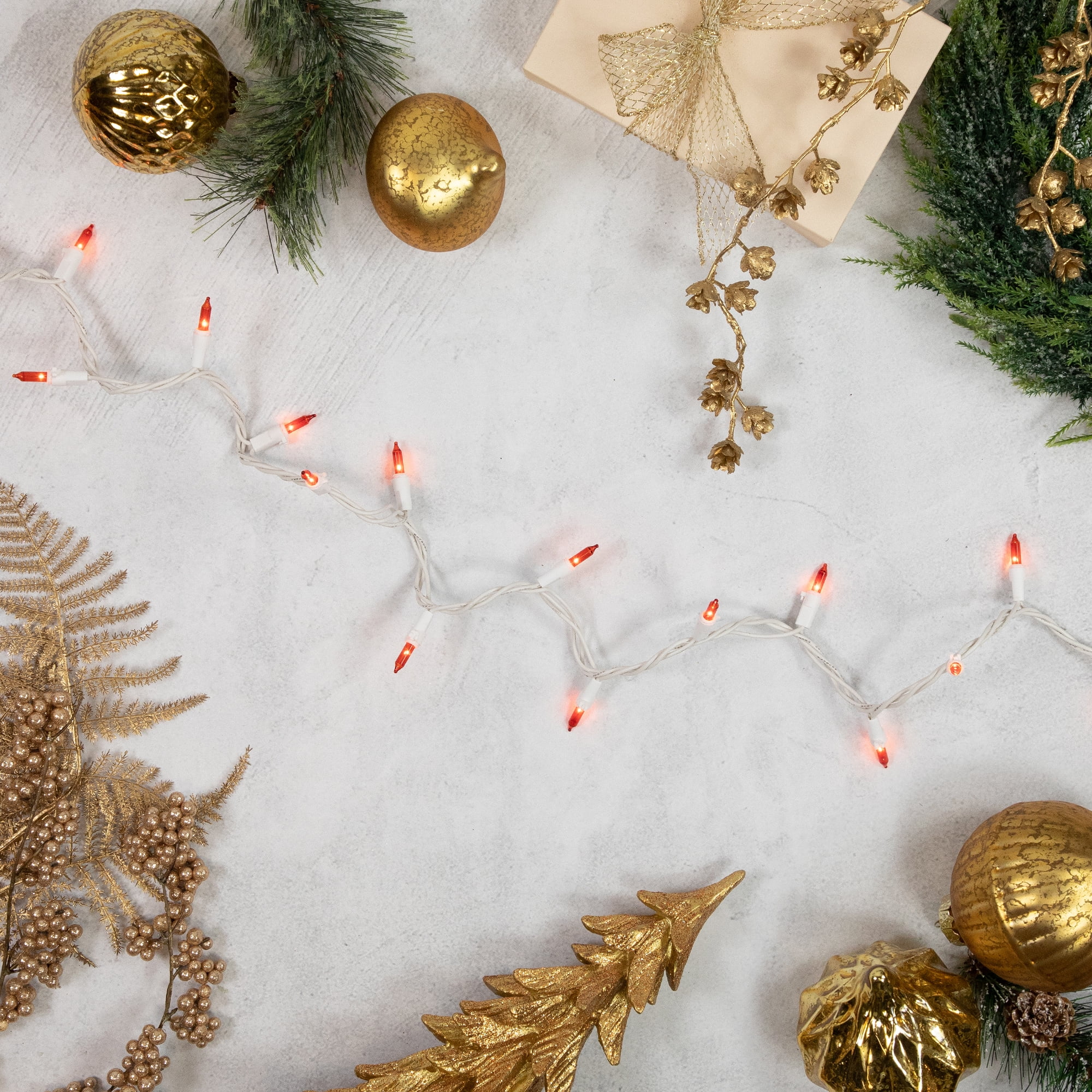 Set of 100 Orange Mini Christmas Lights 2.5" Spacing - White Wire
