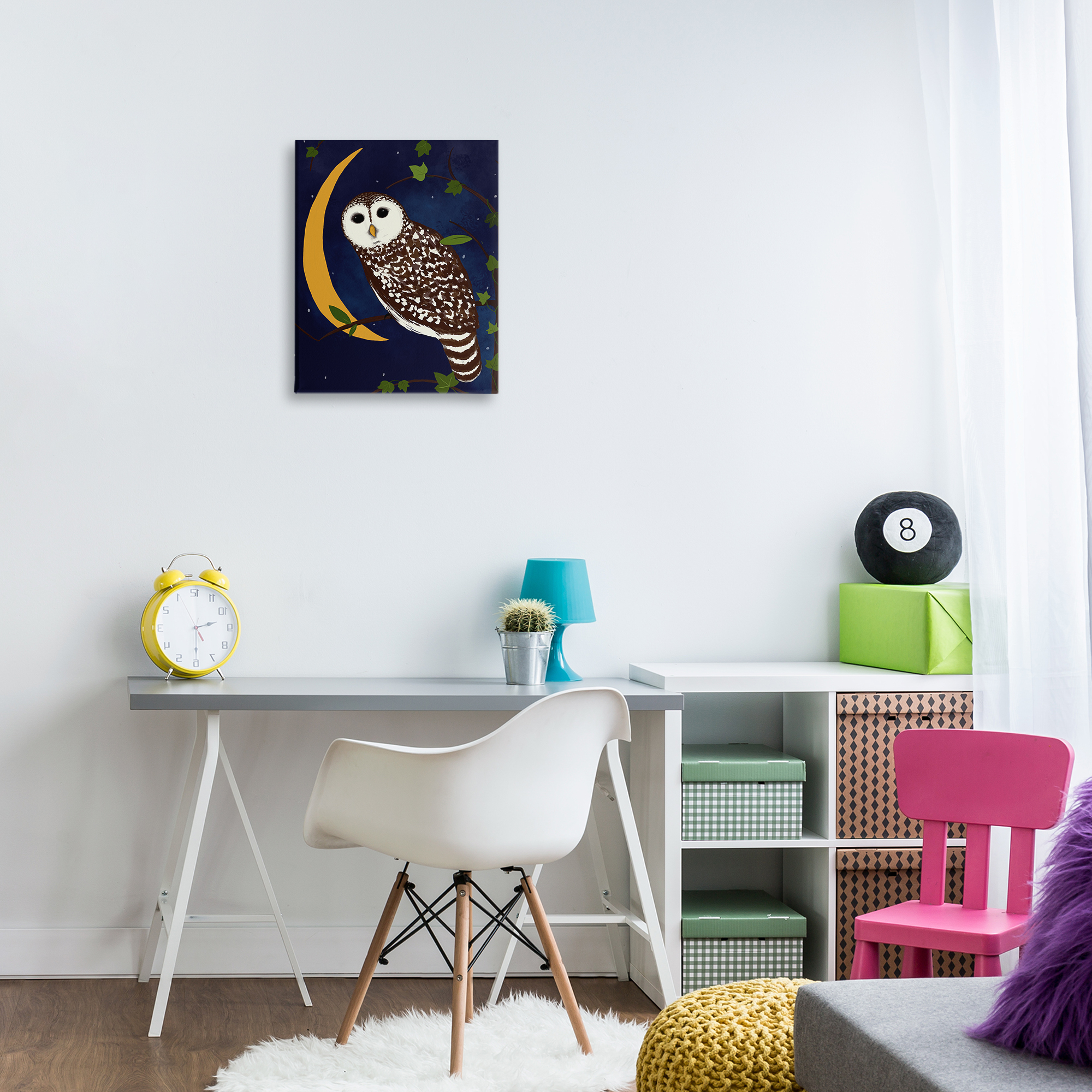 Stupell Industries Owl & Moon Forest Animals Painting Wrapped Canvas Art Print Wall Art, 16 x 20