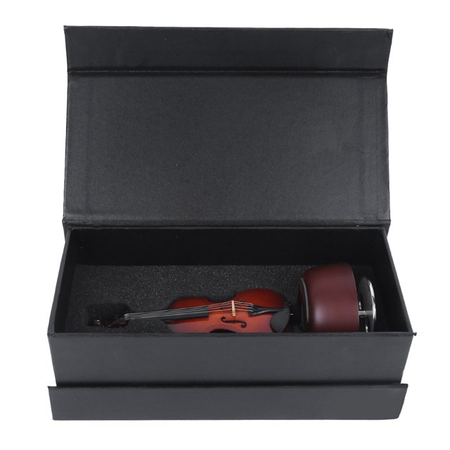 Caja de música con forma de violín, instrumento musical de madera giratorio, modelo de regalo, adorno artesanal, violín