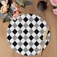 thumbnail image 3 of Black Grey Plaid Round 15 Inch Placemats Set of 8, Modern Geometric Minimalist Checkered HeatResistant Non Slip Place Mats for Dining Table, Wipeable Braided Kitchen Table Mats for Housewarming, 3 of 9