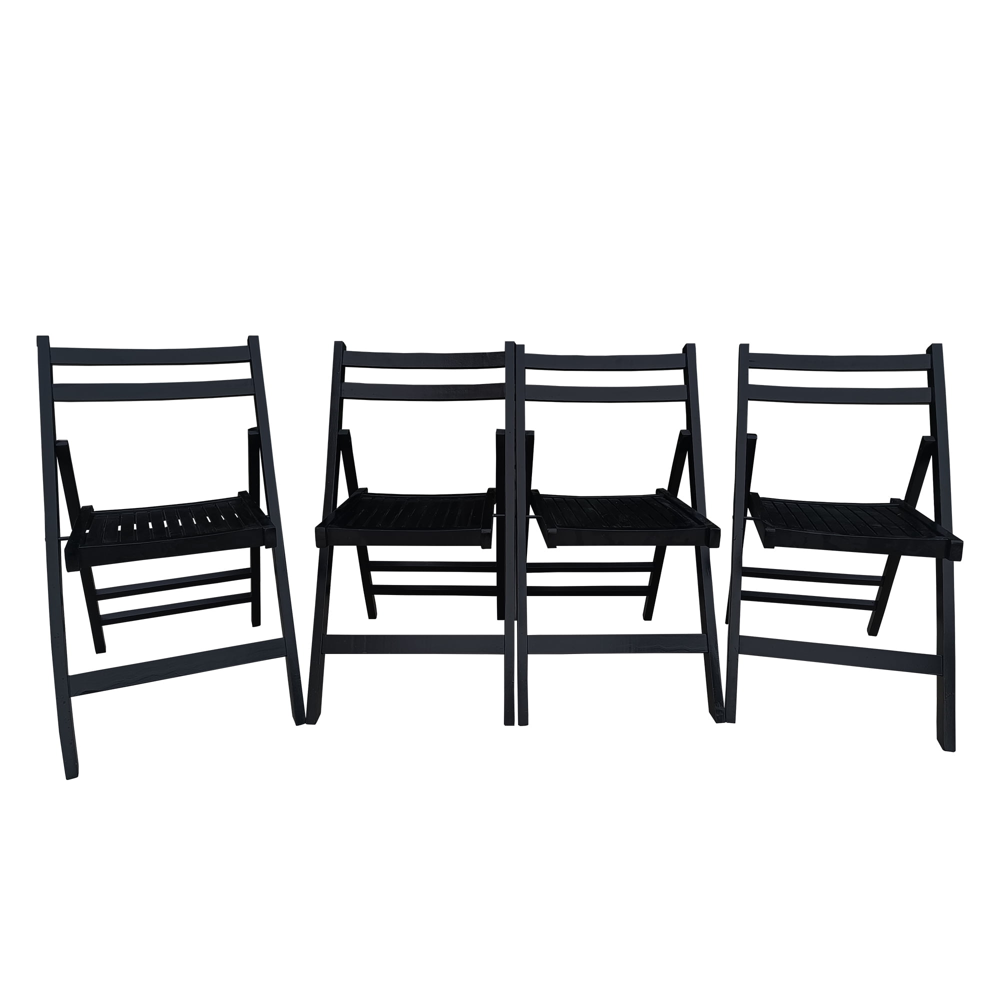 Wooden Folding Dining Chair, 4 Pack Slatted Wood Event Chair Indoor Outdoor Patio Use, Black