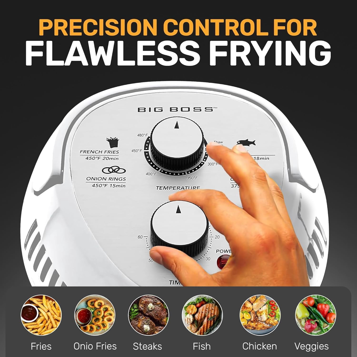 Granitestone Big Boss 16Qt Extra Large Glass Air Fryer Non Toxic – Family Sized 4 in 1 Cooker with 3 Cooking Sections, Stainless Steel Racks for French Fries, Chicken, Self Cleaning, Dishwasher Safe