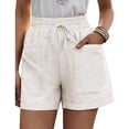 thumbnail image 1 of Pantalones cortos con cordón para mujer, cintura alta, informales, sueltos, pierna ancha, pantalones cortos con cordones y bolsillos para verano, blanco M, 1 of 6