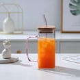 thumbnail image 6 of Square Glass Tumbler with Bamboo Lid & Glass Straw, Clear Handle Iced Coffee Cup, Reusable Drinking Glass for Juice, Coffee, Tea, Home Office, 6 of 7