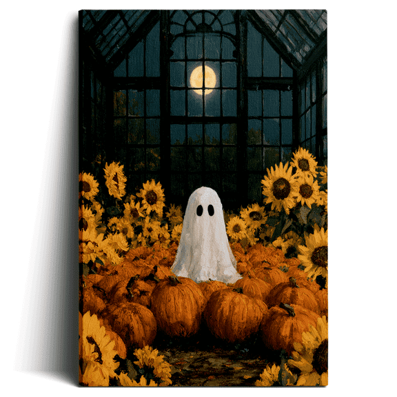 Topbout Art Country Chic Full Moon Pumpkin Ghost Canvas Wall Art Entryway Hallway Gallery Wrapped 12*8 inch