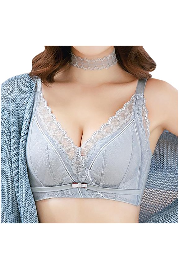 Women's Deep V Lace Bra with Wide Straps - Decorative Front Tie Detail Underwire Bandeau for Supportive Everyday Wear & Romantic Silhouette