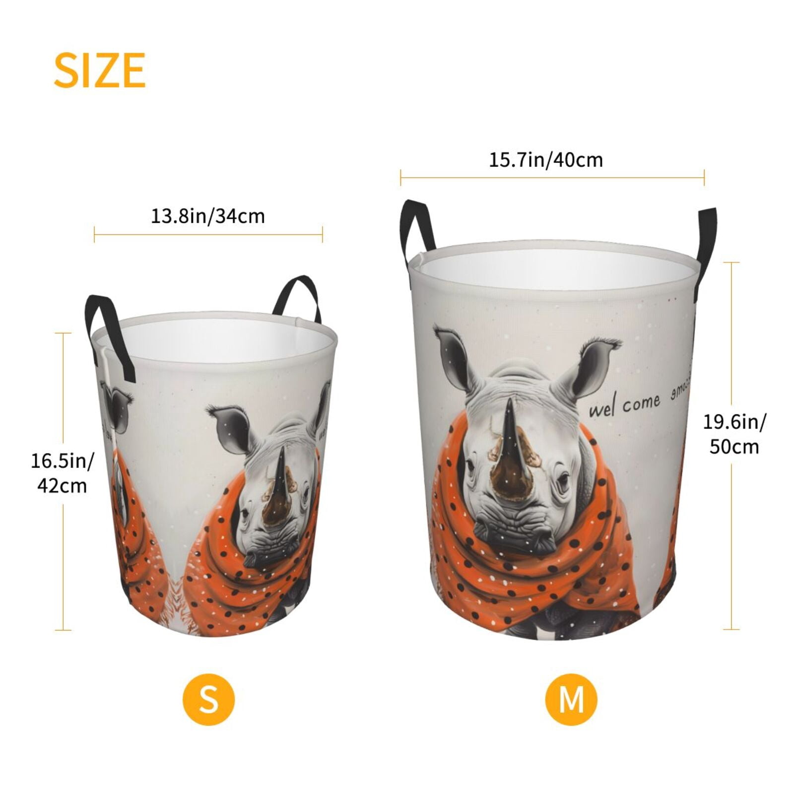 Large Laundry Basket with Handles - Polka Dot Rhino Welcome Kids Baby Dirty Clothes Laundry Hamper for Bedroom Aesthetic
