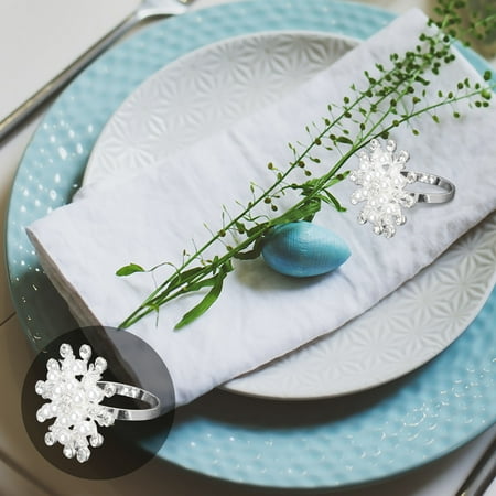 

6pcs Christmas Snowflake Napkin Rings Chic Fashion Napkin Buckles Table Ornament for Banquet Party Wedding (Silver)