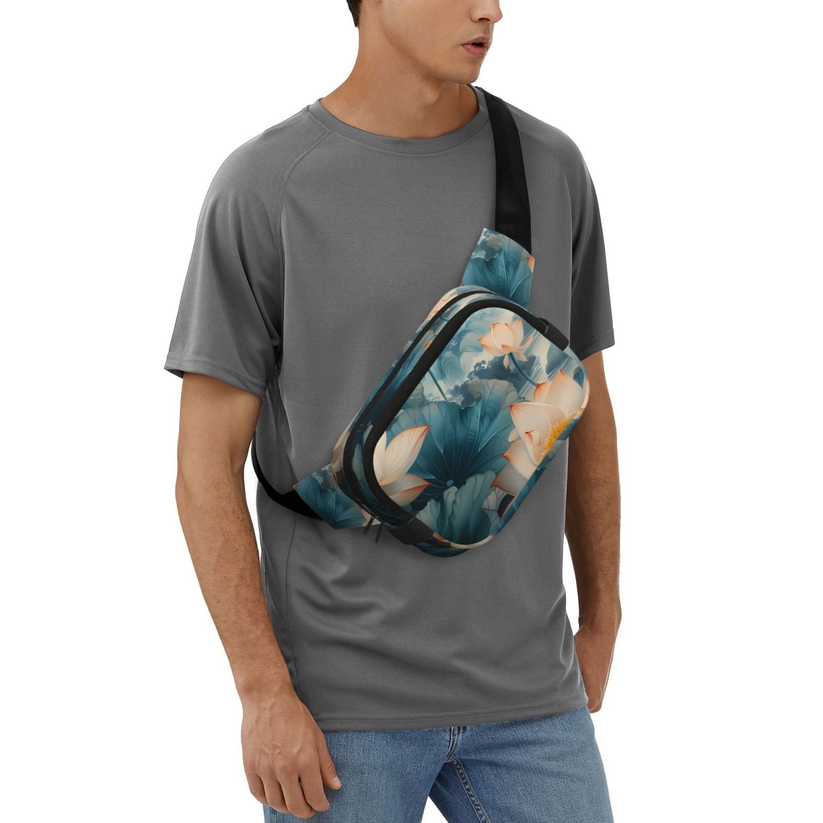 Picia Mountain Lotus Serenity Print Square Double-Layer Waist Bag Mini Adjustable Waist Belt Bag Exercise Running Travel Hiking